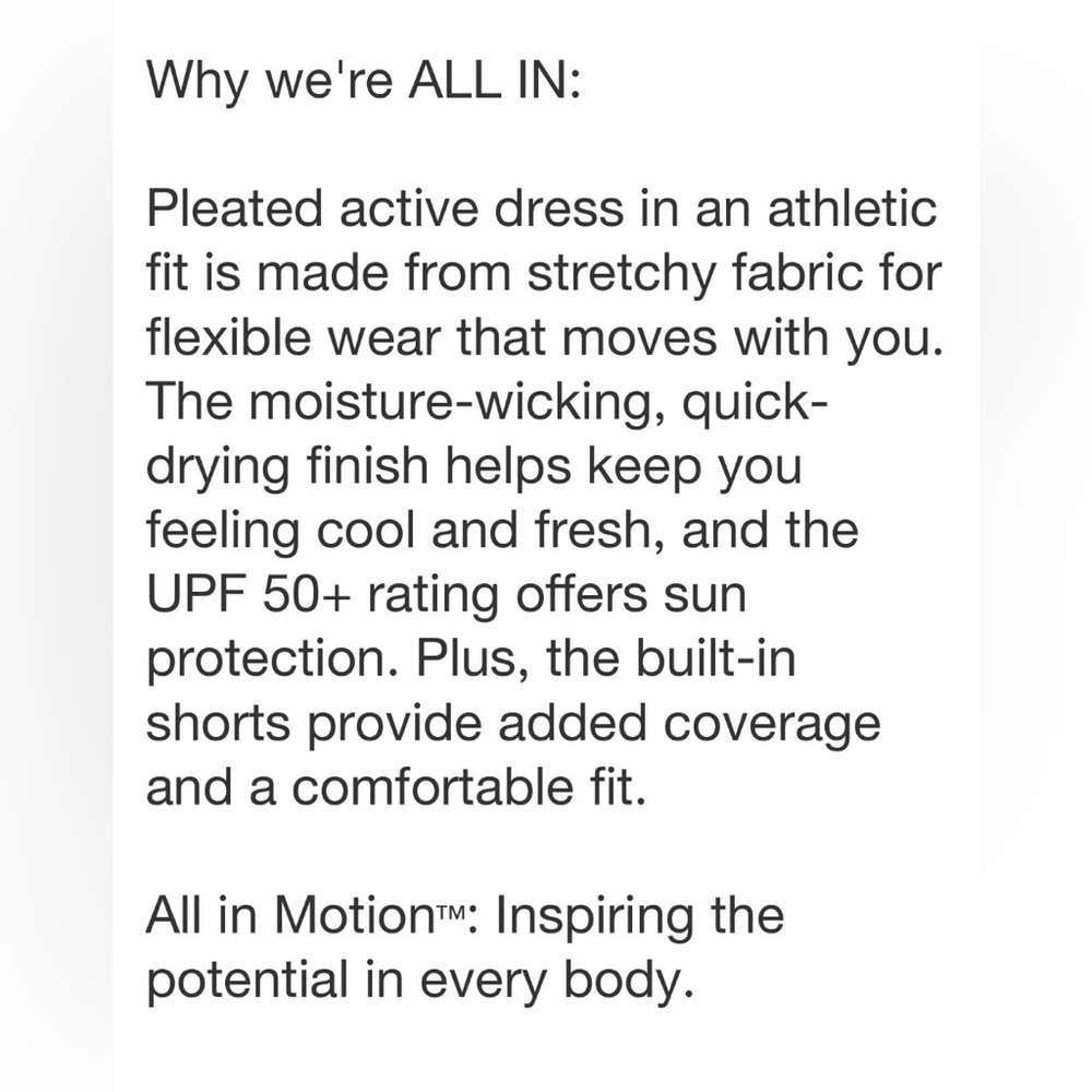 All in Motion Pleated White ivory Activewear with Inner Shorts size M. - Picture 6 of 14